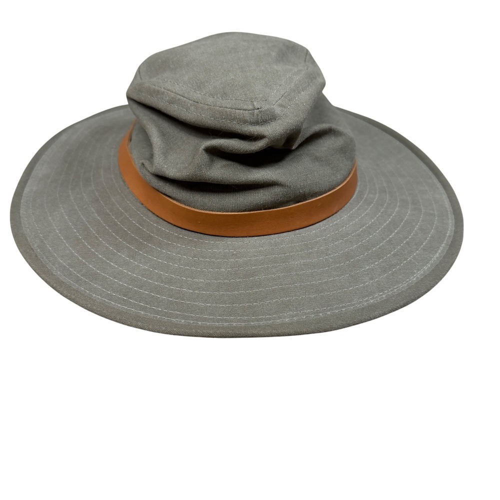 Dorfman Pacific Mens Olive Green Canvas Safari Sun Hat Leather Band XL USA Made